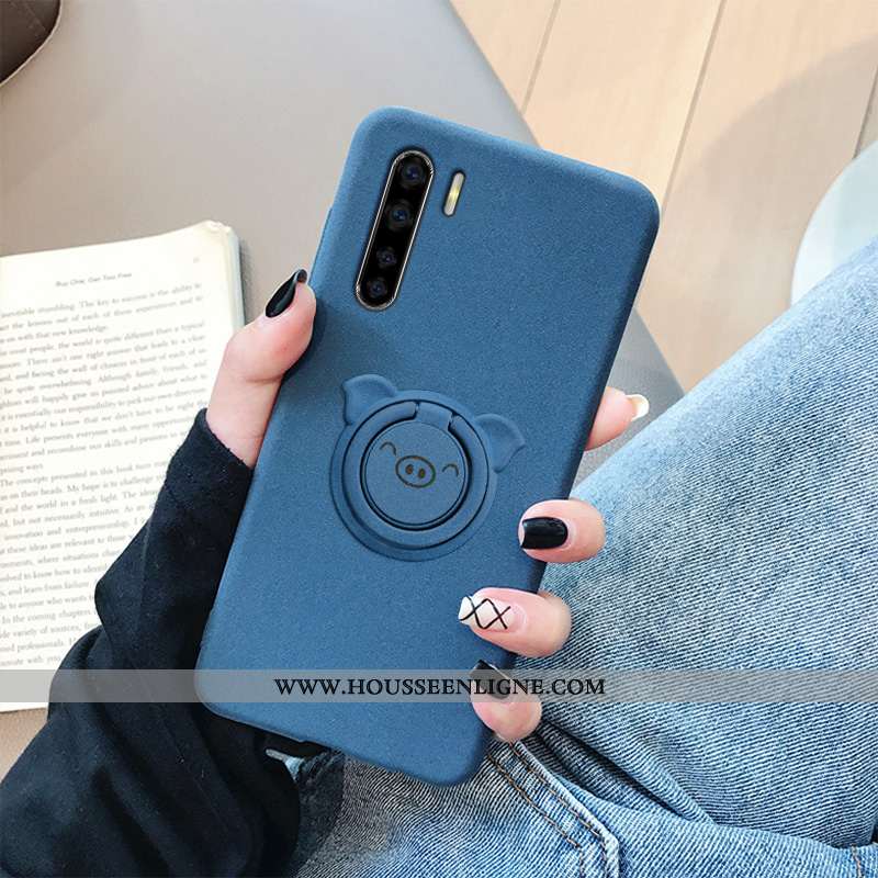 Étui Oppo A91 Créatif Tendance Téléphone Portable Incassable Délavé En Daim Simple Fluide Doux Bleu