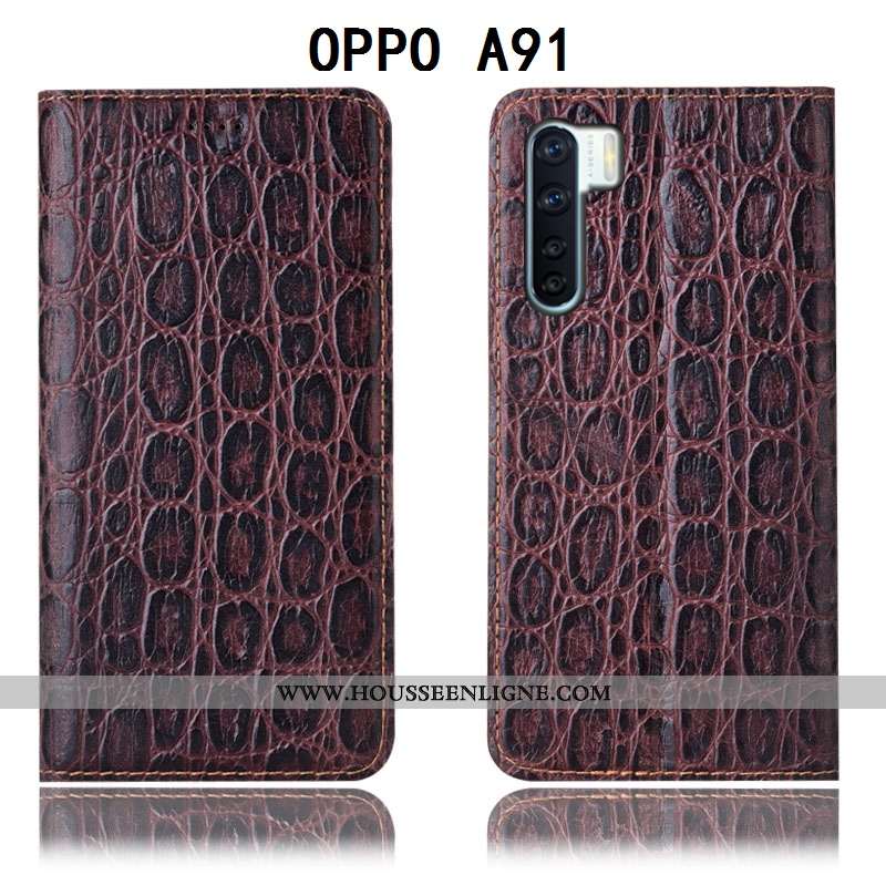 Étui Oppo A91 Protection Cuir Véritable Incassable Tout Compris Marron Téléphone Portable Coque