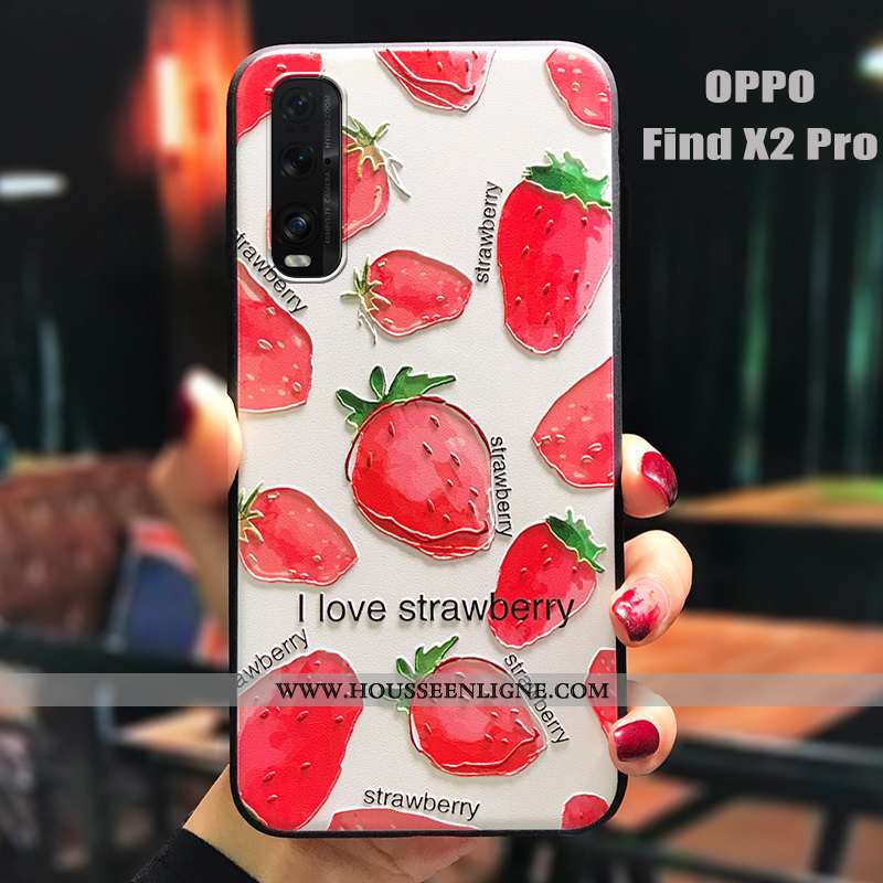 Étui Oppo Find X2 Pro Personnalité Créatif Coque Fruit Petit Délavé En Daim Téléphone Portable Rouge
