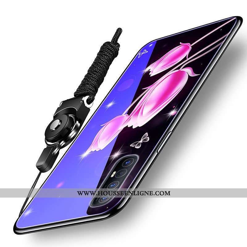 Étui Oppo Reno 3 Pro Verre Fluide Doux Difficile Silicone Téléphone Portable Net Rouge Violet