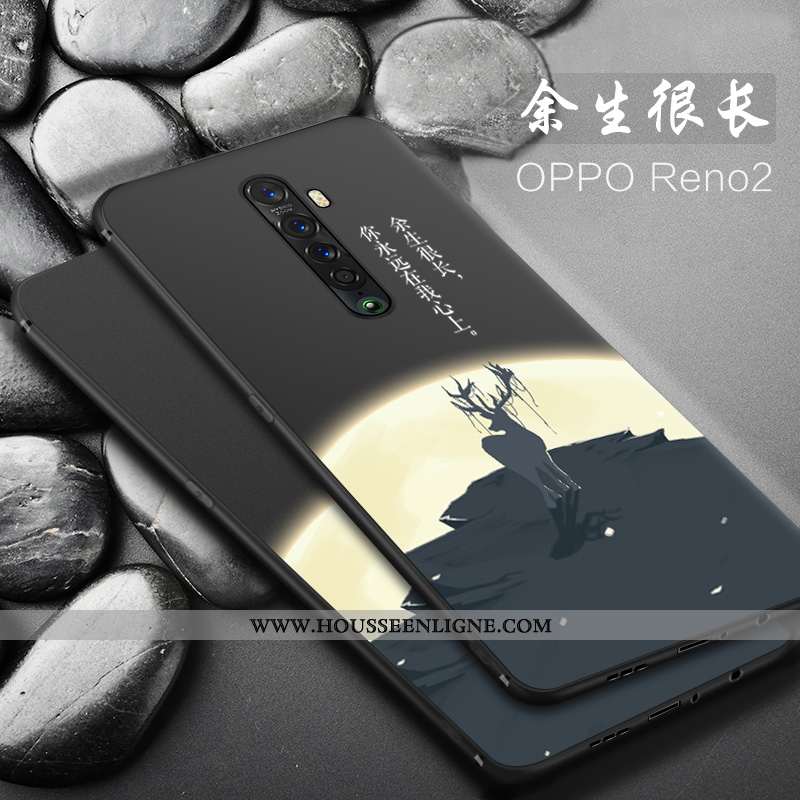 Étui Oppo Reno2 Fluide Doux Silicone Délavé En Daim Coque Noir Tout Compris Téléphone Portable