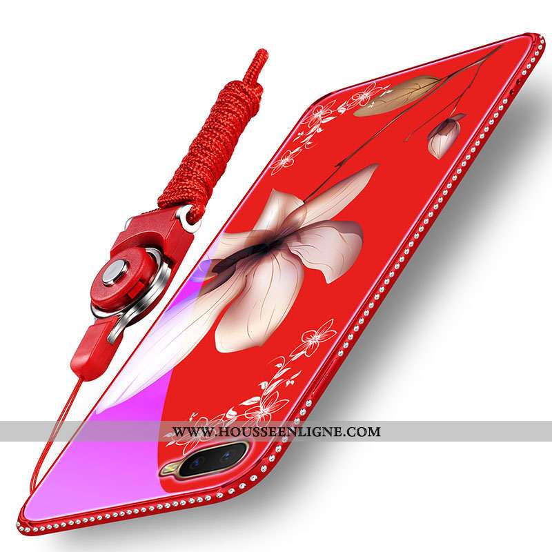 Étui Oppo Rx17 Neo Créatif Fluide Doux Incruster Strass Silicone Tempérer Verre Rouge