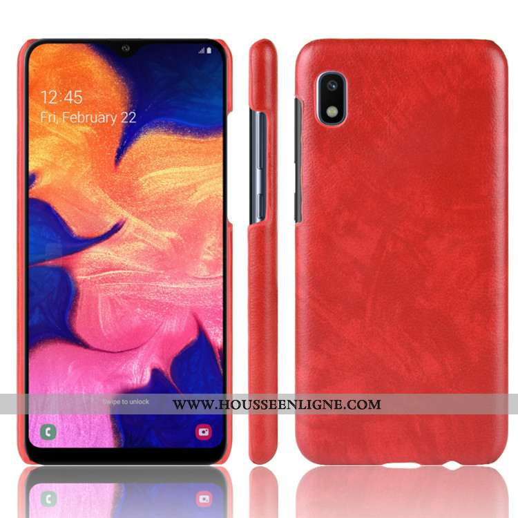 Étui Samsung Galaxy A10 Protection Cuir Coque Modèle Fleurie Téléphone Portable Litchi Rouge