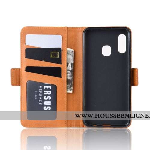 Étui Samsung Galaxy A20e Cuir Protection Une Agrafe Jaune Coque Carte Téléphone Portable