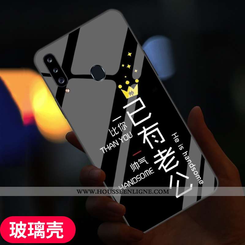 Étui Samsung Galaxy A20s Verre Créatif Tempérer Téléphone Portable Protection Étoile Blanche