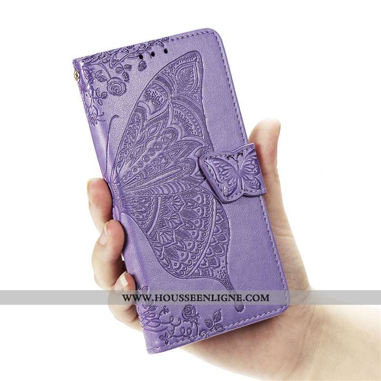 Étui Samsung Galaxy A50s Cuir Protection Violet Incassable Housse Fleur