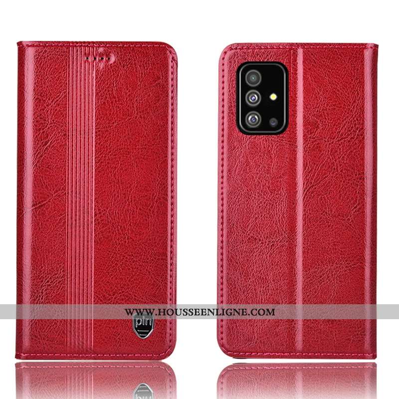 Étui Samsung Galaxy A51 Cuir Véritable Protection Rouge Téléphone Portable Housse Tout Compris