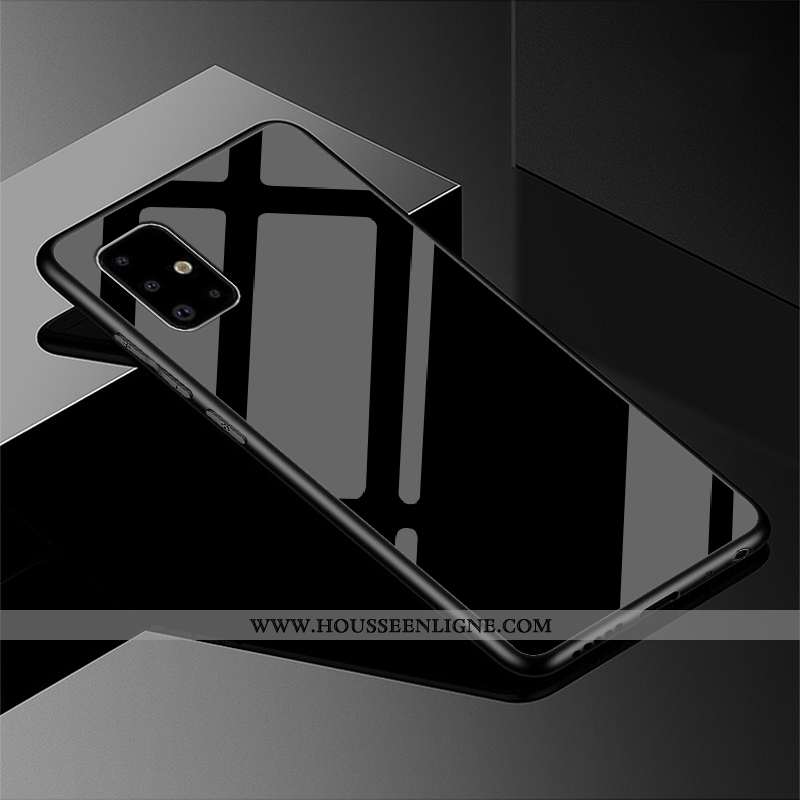 Étui Samsung Galaxy A51 Verre Délavé En Daim Simple Étoile Protection Tout Compris Noir