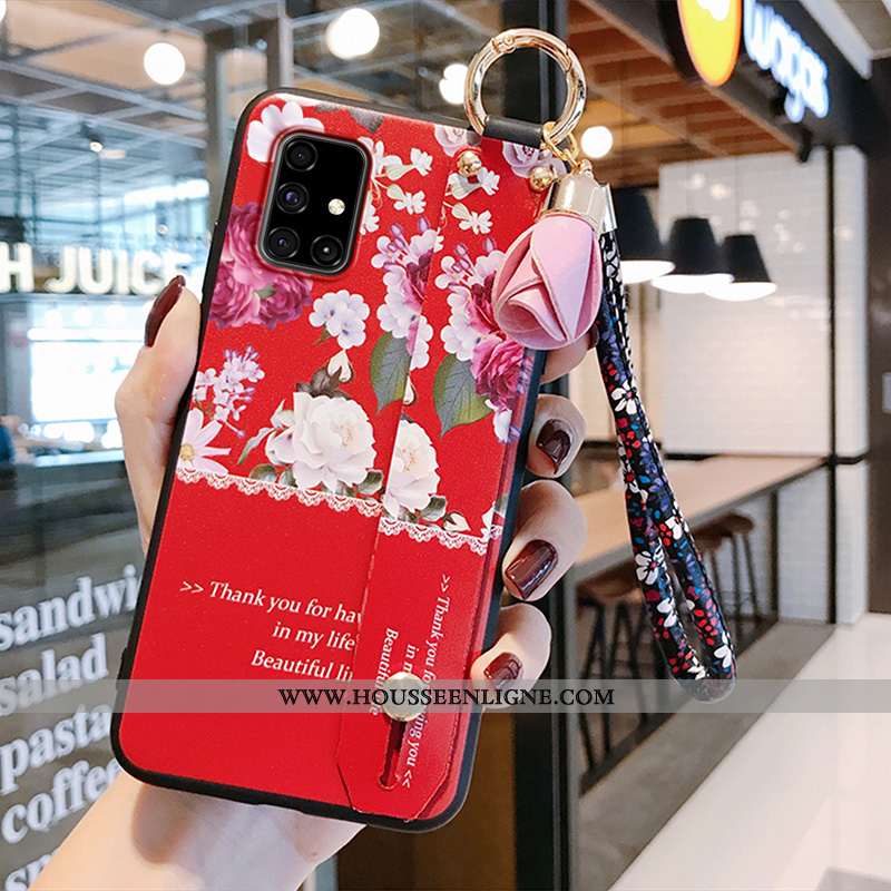 Étui Samsung Galaxy A71 Tendance Légère Support Tout Compris Rouge Téléphone Portable Fleur