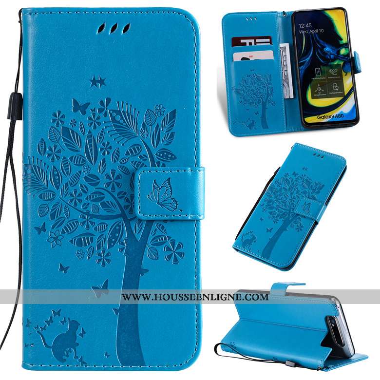 Étui Samsung Galaxy A80 Fluide Doux Protection Clamshell Coque Téléphone Portable Cuir Bleu