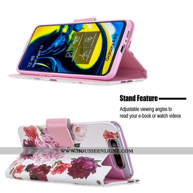 Étui Samsung Galaxy A80 Protection Cuir Téléphone Portable Housse Rose Coque Étoile