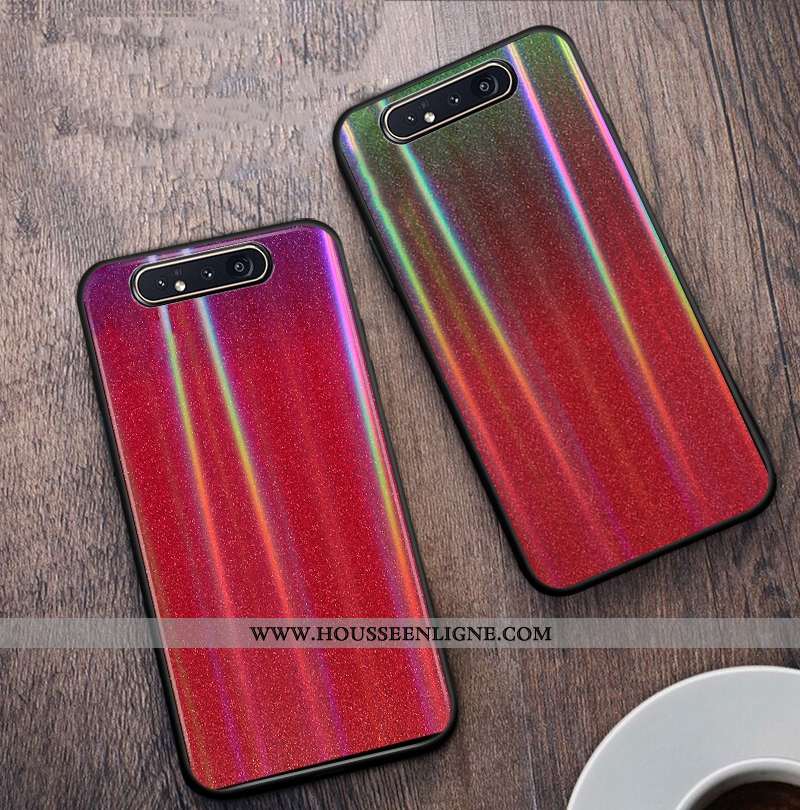 Étui Samsung Galaxy A80 Verre Tendance Étoile Protection Téléphone Portable Coque Rouge