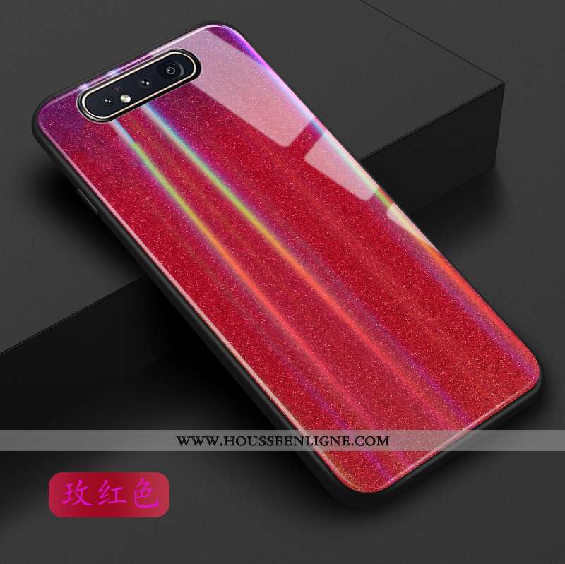Étui Samsung Galaxy A80 Verre Tendance Étoile Protection Téléphone Portable Coque Rouge