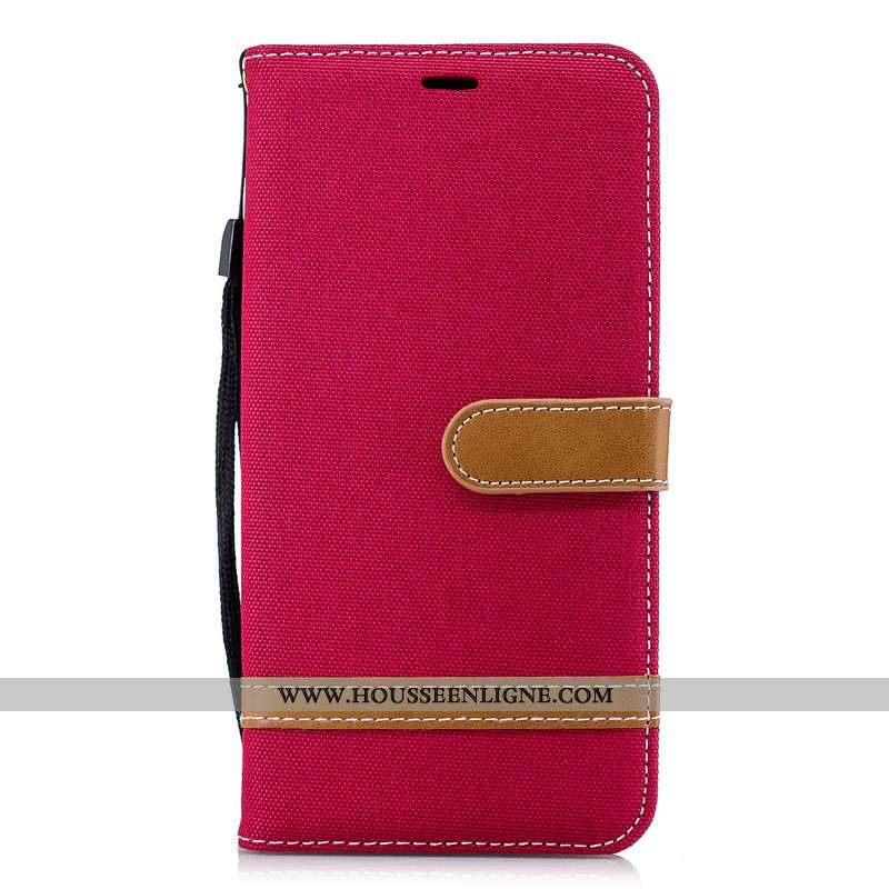 Étui Samsung Galaxy Note 9 Protection Portefeuille Rouge En Denim Tout Compris Cuir Rose