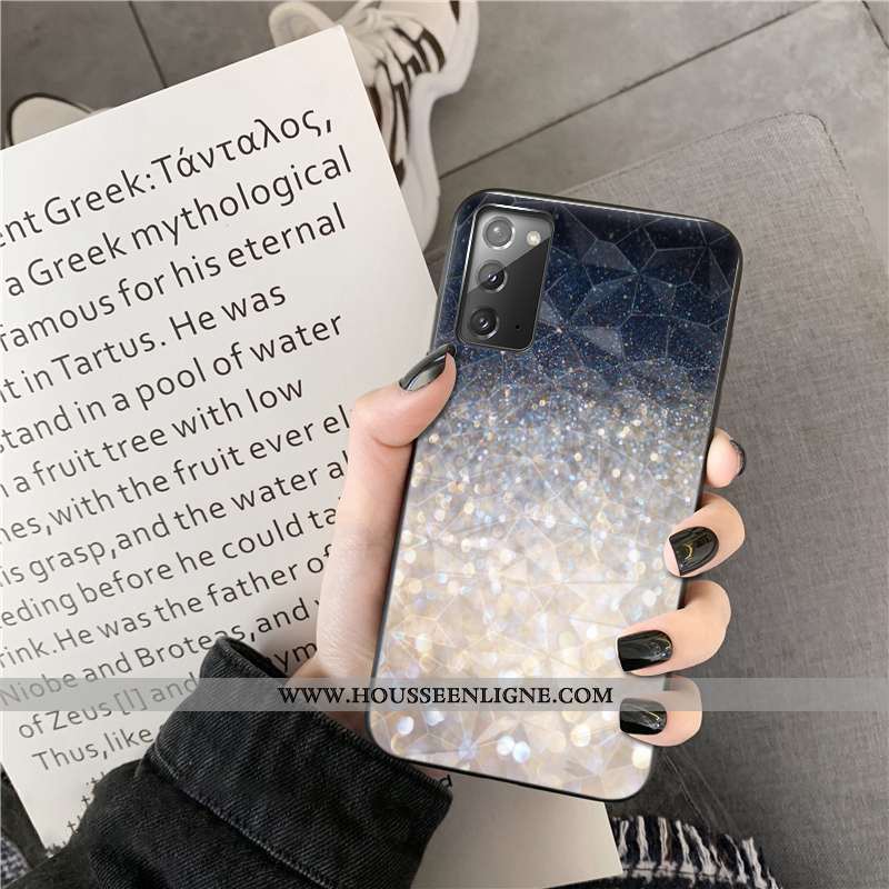 Étui Samsung Galaxy Note20 Modèle Fleurie Téléphone Portable Losange Cœur Incassable Étoile Coque Bl