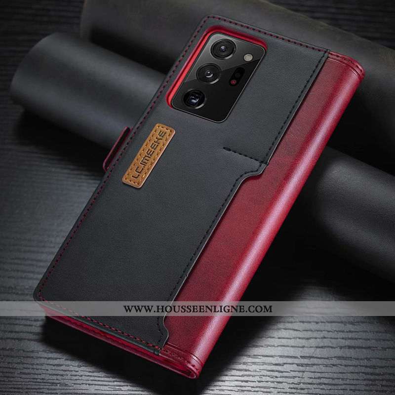 Étui Samsung Galaxy Note20 Ultra Cuir Housse Carte Coque Rouge Téléphone Portable