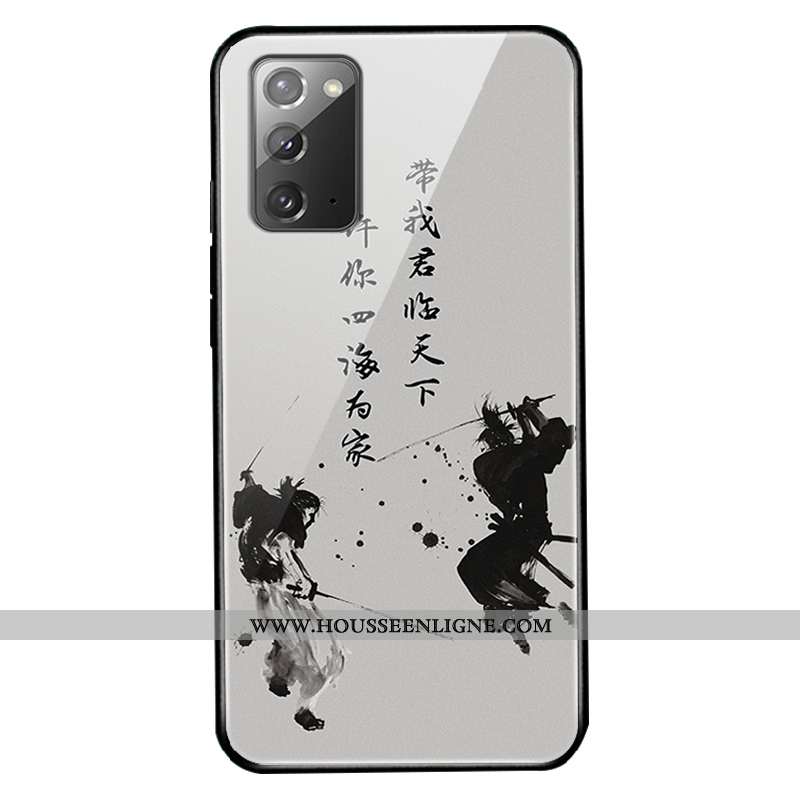 Étui Samsung Galaxy Note20 Verre Personnalité Miroir Style Chinois Incassable Gris Tendance