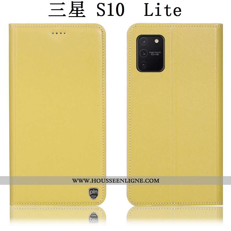 Étui Samsung Galaxy S10 Lite Cuir Véritable Protection Téléphone Portable Étoile Housse Coque Jaune