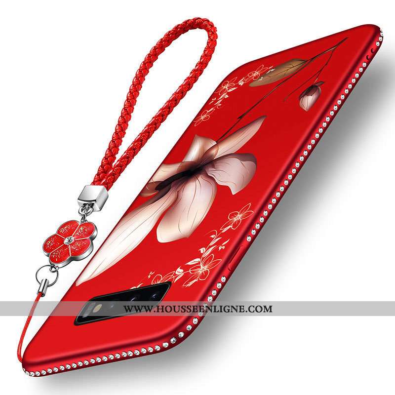 Étui Samsung Galaxy S10 Protection Délavé En Daim Rouge Fleur Téléphone Portable Coque Étoile