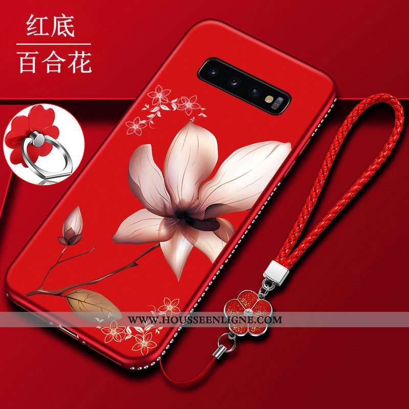 Étui Samsung Galaxy S10 Protection Délavé En Daim Rouge Fleur Téléphone Portable Coque Étoile