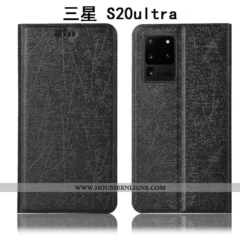 Étui Samsung Galaxy S20 Ultra Cuir Protection Lin Étoile Housse Téléphone Portable Coque Noir