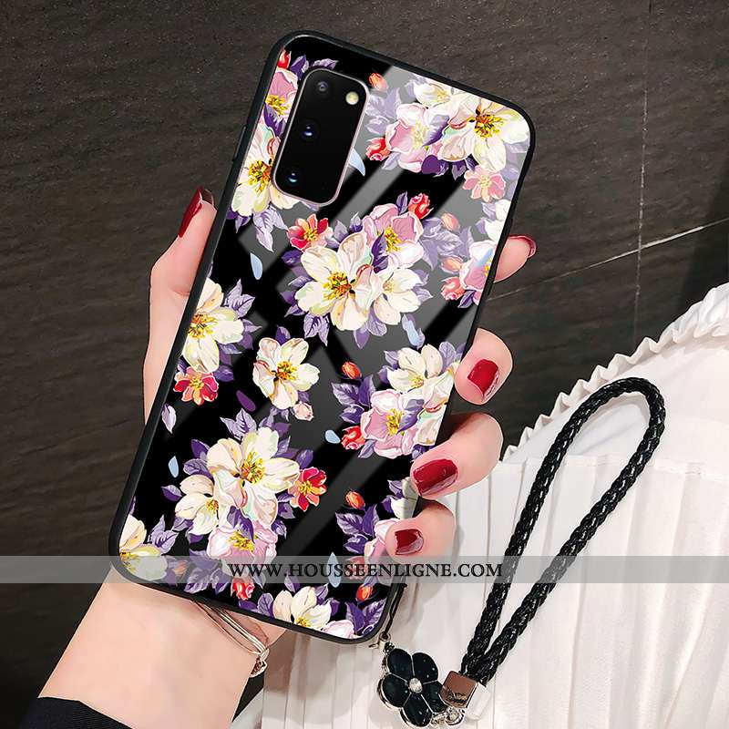 Étui Samsung Galaxy S20 Verre Protection Coque Tout Compris Fleur Téléphone Portable Difficile Noir