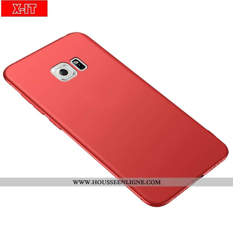 Étui Samsung Galaxy S6 Délavé En Daim Fluide Doux Protection Incassable Téléphone Portable Rouge Éto