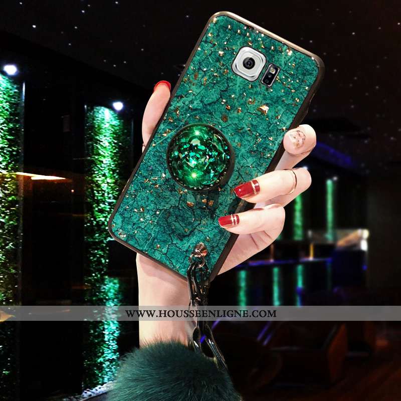 Étui Samsung Galaxy S6 Silicone Protection Luxe Téléphone Portable Étoile Tout Compris Support Verte