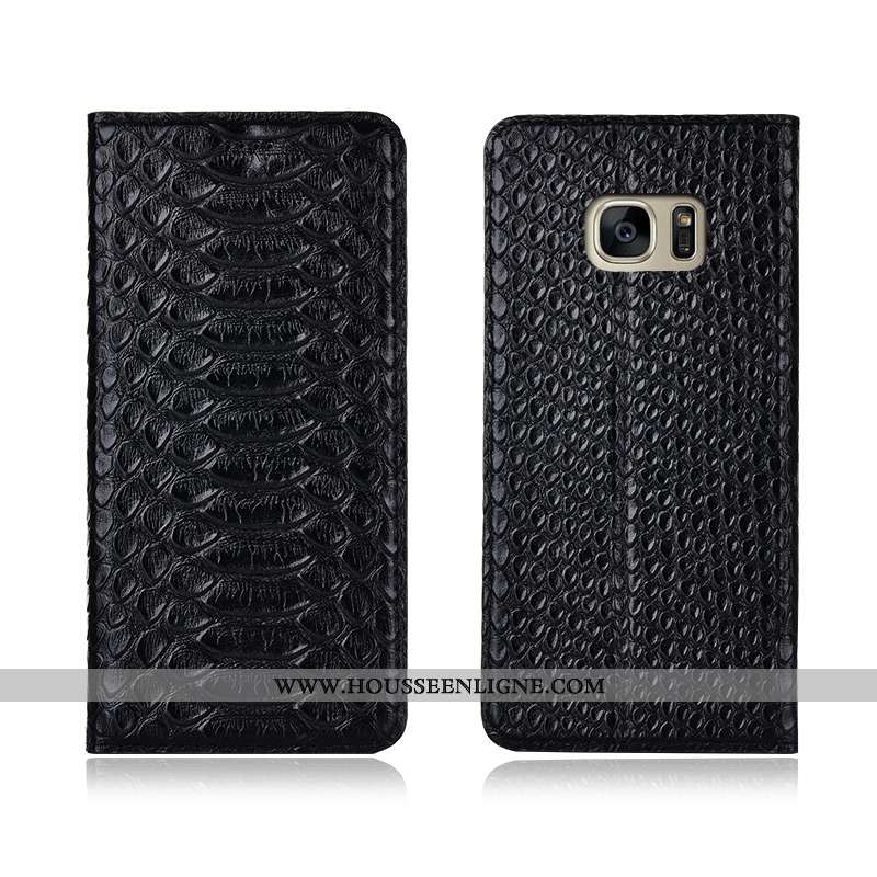 Étui Samsung Galaxy S7 Edge Silicone Protection Modèle Fleurie Noir Cuir Véritable Clamshell Cuir