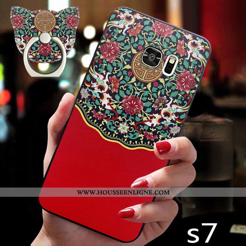Étui Samsung Galaxy S7 Fluide Doux Silicone Style Chinois Rouge Téléphone Portable Personnalité Orne