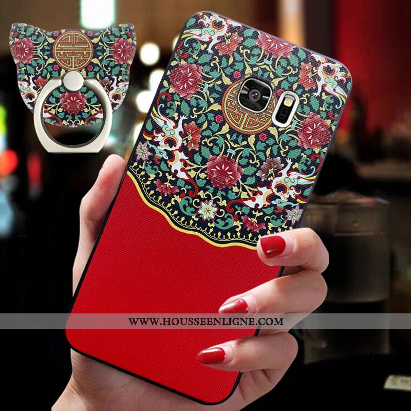Étui Samsung Galaxy S7 Fluide Doux Silicone Style Chinois Rouge Téléphone Portable Personnalité Orne
