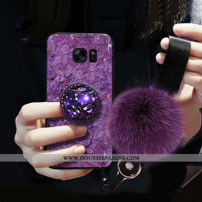 Étui Samsung Galaxy S7 Légère Fluide Doux Téléphone Portable Noir Délavé En Daim Coque Violet