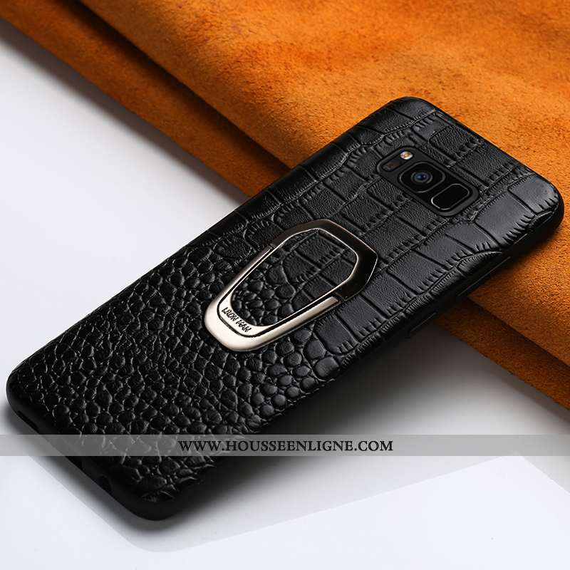 Étui Samsung Galaxy S8 Cuir Véritable Cuir Coque Anneau Téléphone Portable Protection Étoile Noir