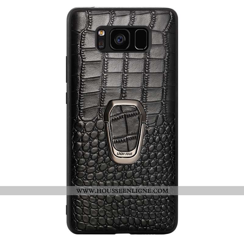 Étui Samsung Galaxy S8 Cuir Véritable Cuir Coque Anneau Téléphone Portable Protection Étoile Noir