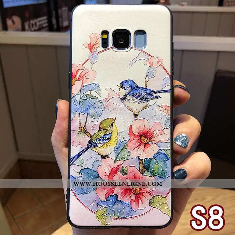 Étui Samsung Galaxy S8 Gaufrage Cou Suspendu Téléphone Portable Anneau Style Chinois Protection Bleu