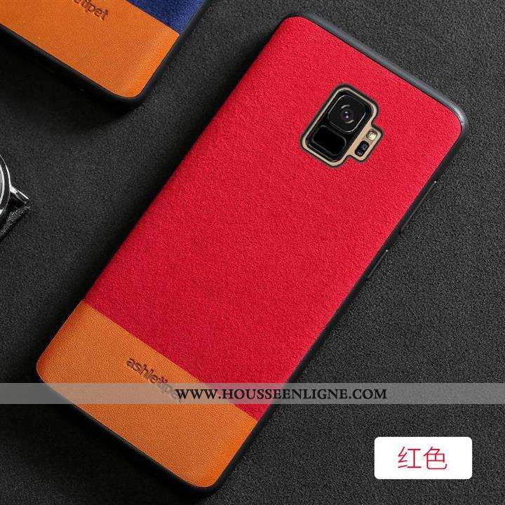 Étui Samsung Galaxy S9 Cuir Daim Fourrure Nouveau Incassable Antidérapant Téléphone Portable Rouge