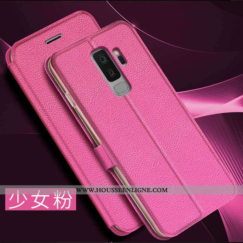 Étui Samsung Galaxy S9+ Cuir Protection Rouge Incassable Clamshell Coque Business Rose