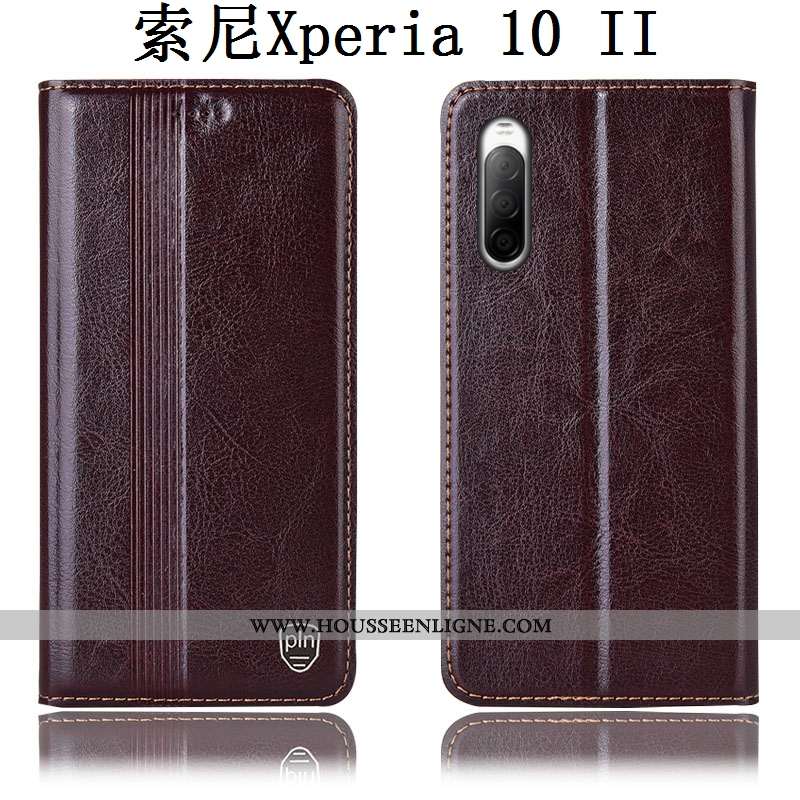 Étui Sony Xperia 10 Ii Protection Cuir Véritable Téléphone Portable Incassable Coque Housse Marron