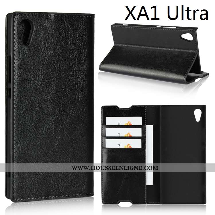 Étui Sony Xperia Xa1 Ultra Cuir Véritable Cuir Noir Coque Téléphone Portable