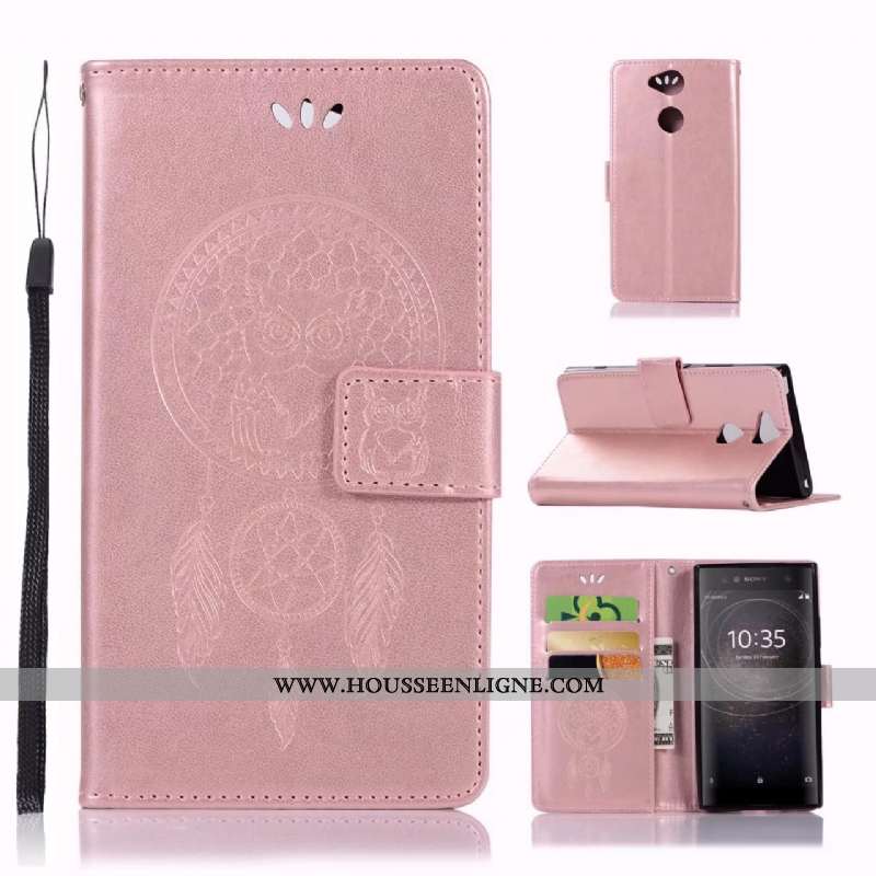 Étui Sony Xperia Xa2 Cuir Modèle Fleurie Imprimé Chat Téléphone Portable Coque Rose