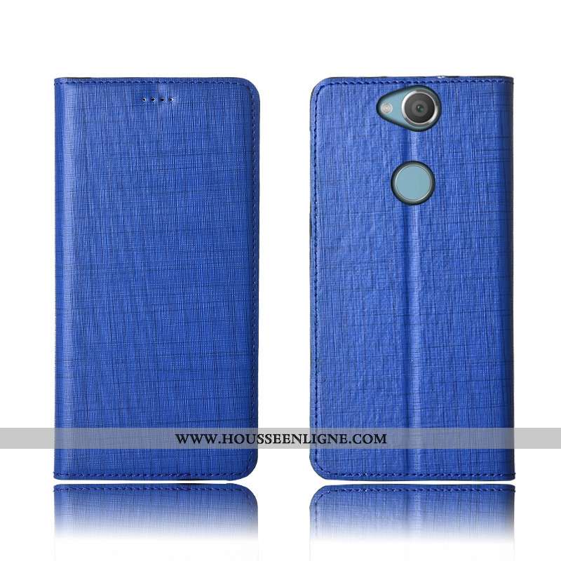 Étui Sony Xperia Xa2 Plus Cuir Véritable Cuir Téléphone Portable Coque Bleu Clamshell Incassable