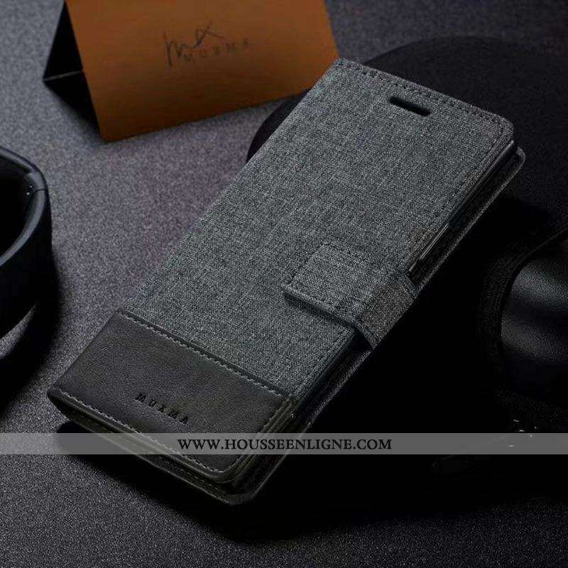 Étui Sony Xperia Xz Premium Cuir Téléphone Portable Gris Tissu Coque