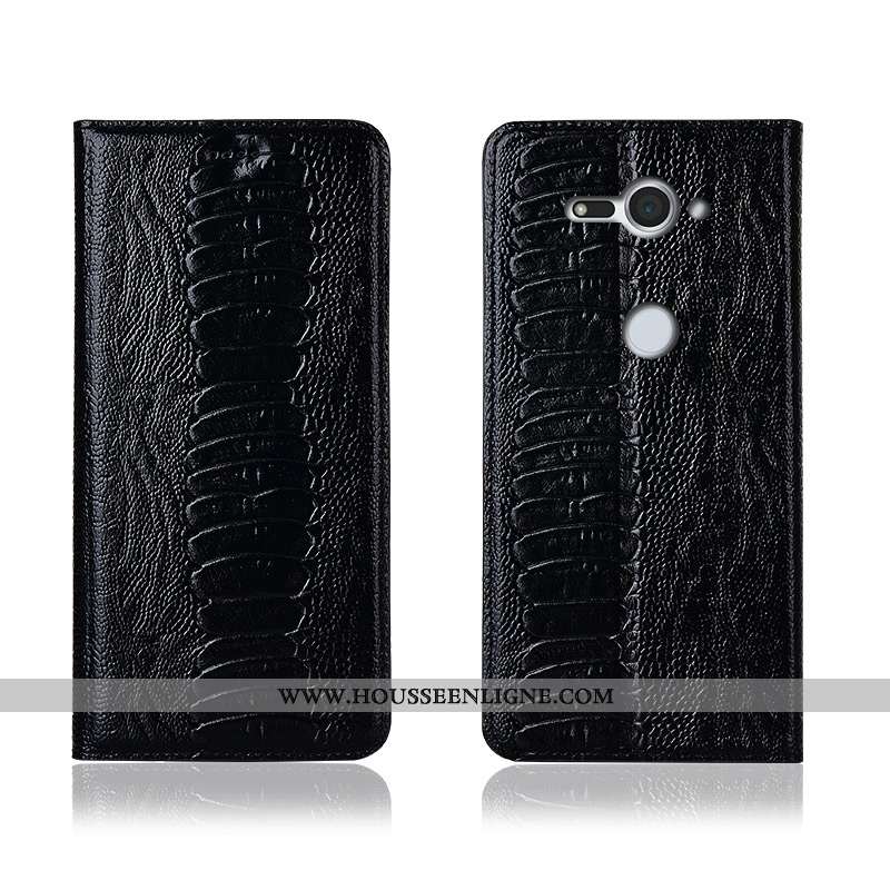 Étui Sony Xperia Xz2 Compact Cuir Véritable Cuir Tout Compris Incassable Oiseau Noir Silicone
