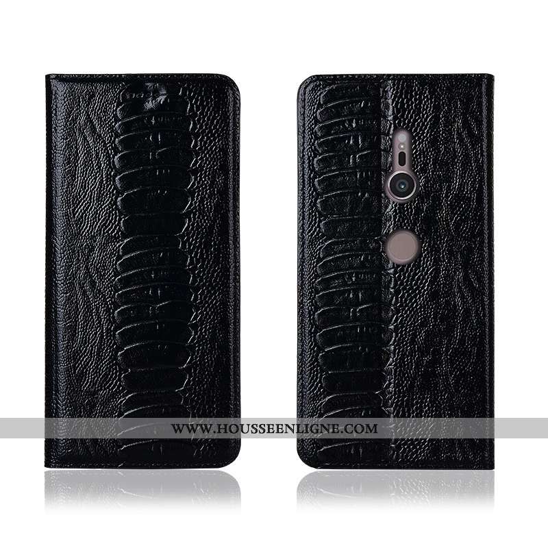 Étui Sony Xperia Xz3 Cuir Véritable Cuir Téléphone Portable Oiseau Noir Tout Compris