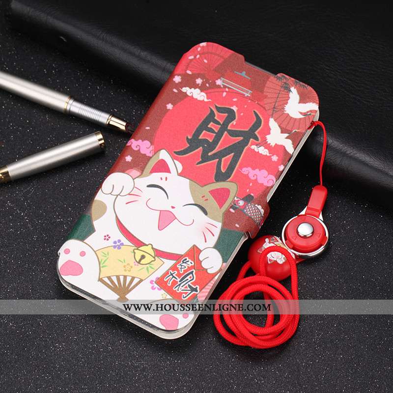 Étui Xiaomi Mi 10 Cuir Fluide Doux Protection Rouge Carte Téléphone Portable Ornements Suspendus