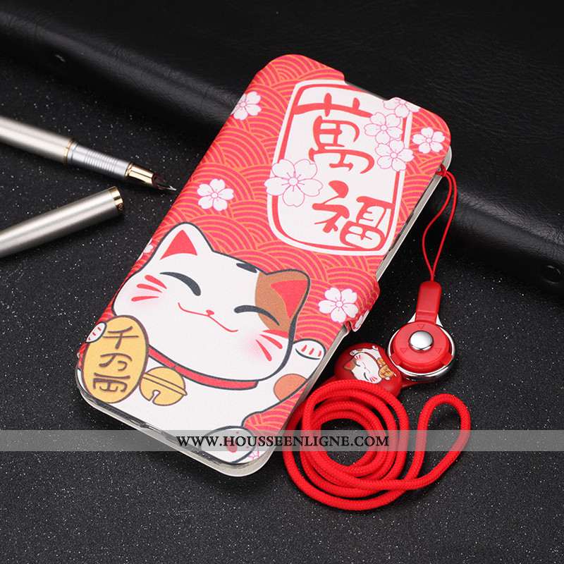 Étui Xiaomi Mi 10 Cuir Fluide Doux Protection Rouge Carte Téléphone Portable Ornements Suspendus