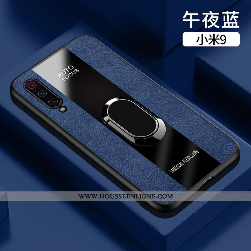Étui Xiaomi Mi 9 Cuir Fluide Doux Coque Verre Téléphone Portable Business Bleu