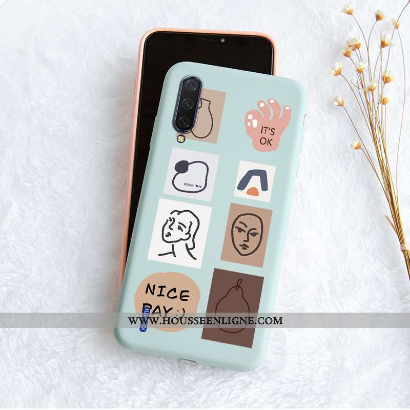 Étui Xiaomi Mi 9 Fluide Doux Silicone Personnalité Petit Simple Protection Bleu