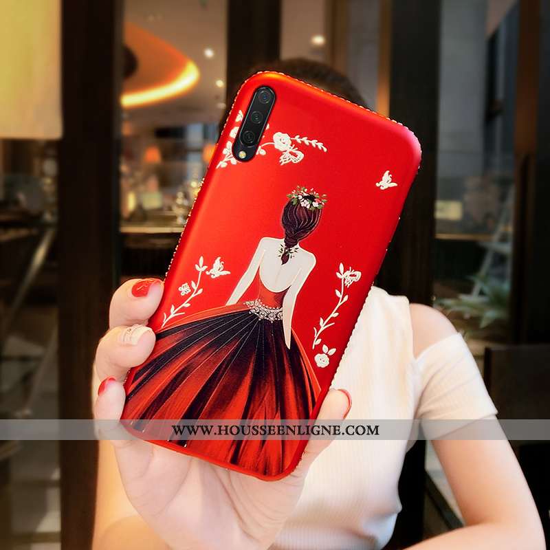 Étui Xiaomi Mi 9 Lite Protection Incruster Strass Tout Compris Cuir Incassable Cou Suspendu Rouge
