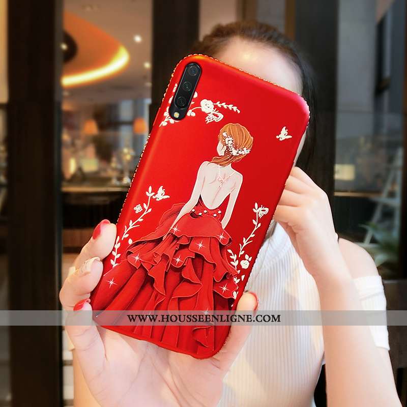 Étui Xiaomi Mi 9 Lite Protection Incruster Strass Tout Compris Cuir Incassable Cou Suspendu Rouge